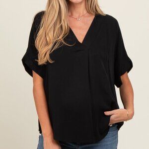 Pink Blush Black V-Neck Pin-Tuck Detail Maternity Top